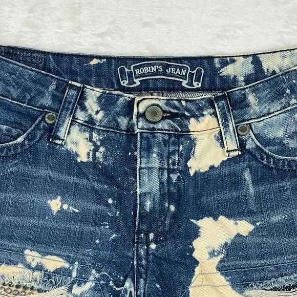 Robins Jean Shorts Womens Size 30 Blue Distressed Gypsy Jeweled Raw Hem Cut Off - Picture 2 of 15